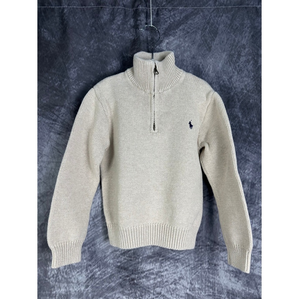 Polo Ralph Lauren Quarter Zip Sweater Kids Size 6 Beige Cotton Knit Pony Logo